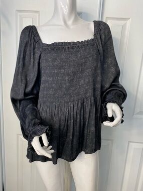 GAP Charcoal Floral Smocked Square-Neck Blouse